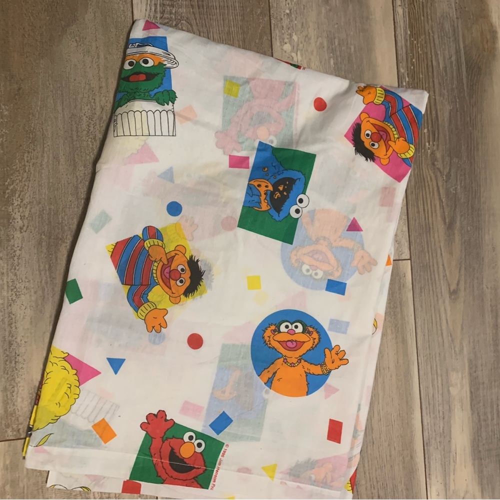 Vintage 1996 Sesame Street Twin Flat Sheet Elmo Big Bird Ernie Cookie Monster - Picture 4 of 4